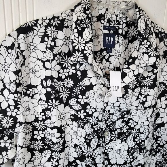 Gap Women's Black & White Flowered Linen Blend Blouse - Picture 5 of 11